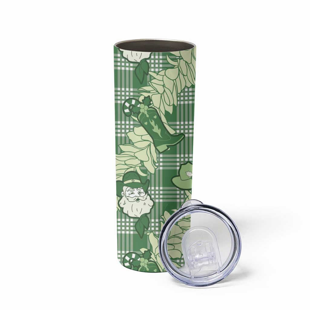 Green Palaka Hawaii Cowboy Christmas Skinny Tumbler Paniolo Mix Maile Lei - Polynesian Pride