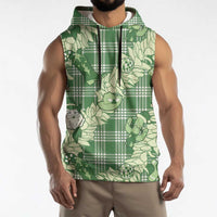 Green Palaka Hawaii Cowboy Christmas Sleeveless Hoodie Paniolo Mix Maile Lei - Polynesian Pride