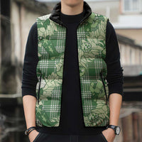 Green Palaka Hawaii Cowboy Christmas Sleeveless Puffer Jacket Paniolo Mix Maile Lei - Polynesian Pride