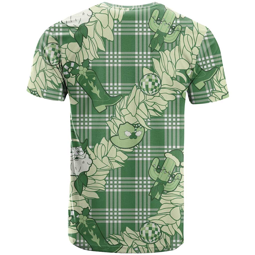 Green Palaka Hawaii Cowboy Christmas T Shirt Paniolo Mix Maile Lei - Polynesian Pride