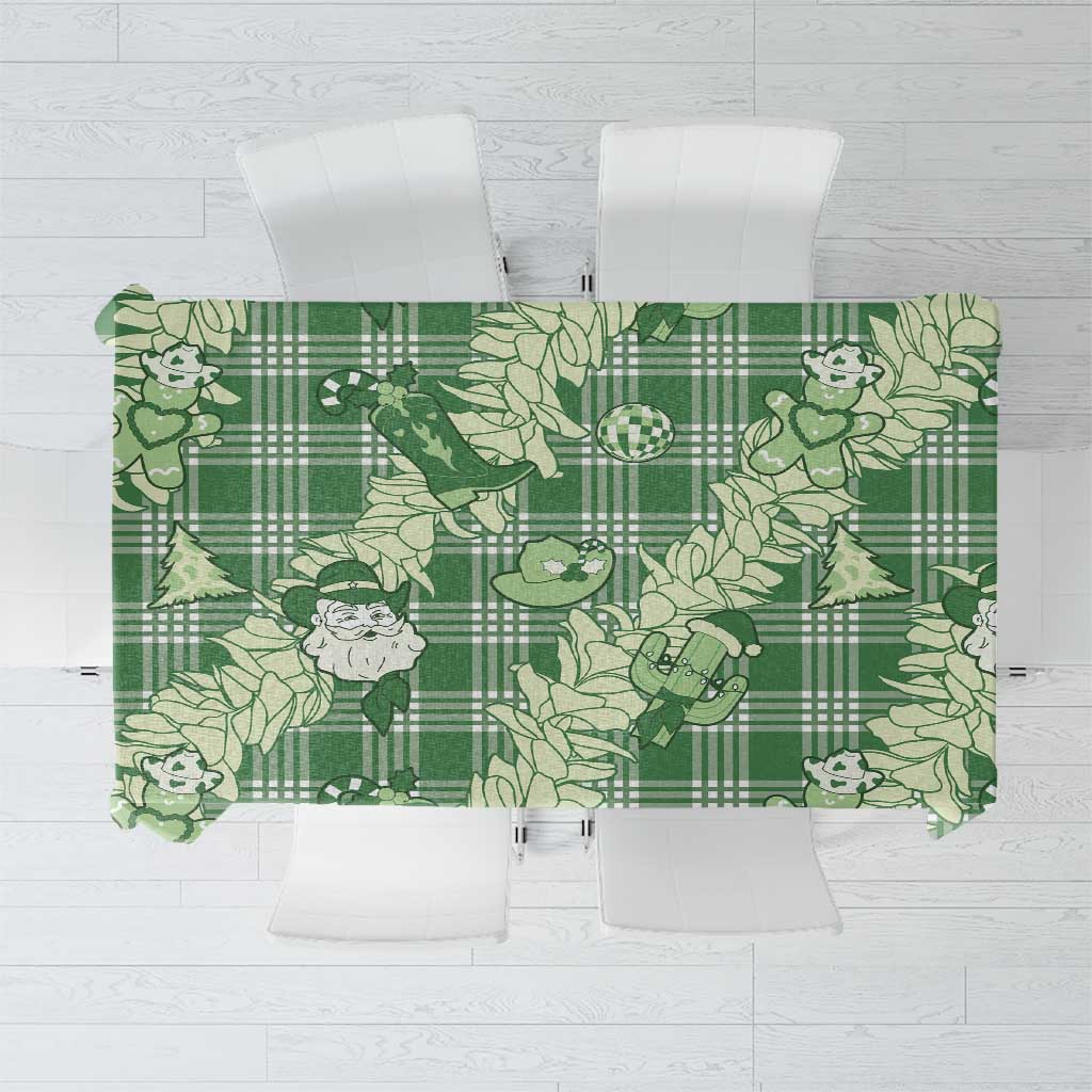 Green Palaka Hawaii Cowboy Christmas Tablecloth Paniolo Mix Maile Lei - Polynesian Pride