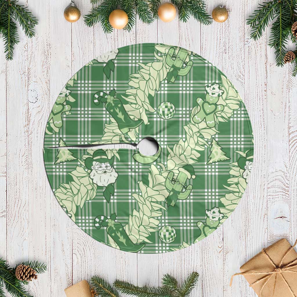 Green Palaka Hawaii Cowboy Christmas Tree Skirt Paniolo Mix Maile Lei - Polynesian Pride