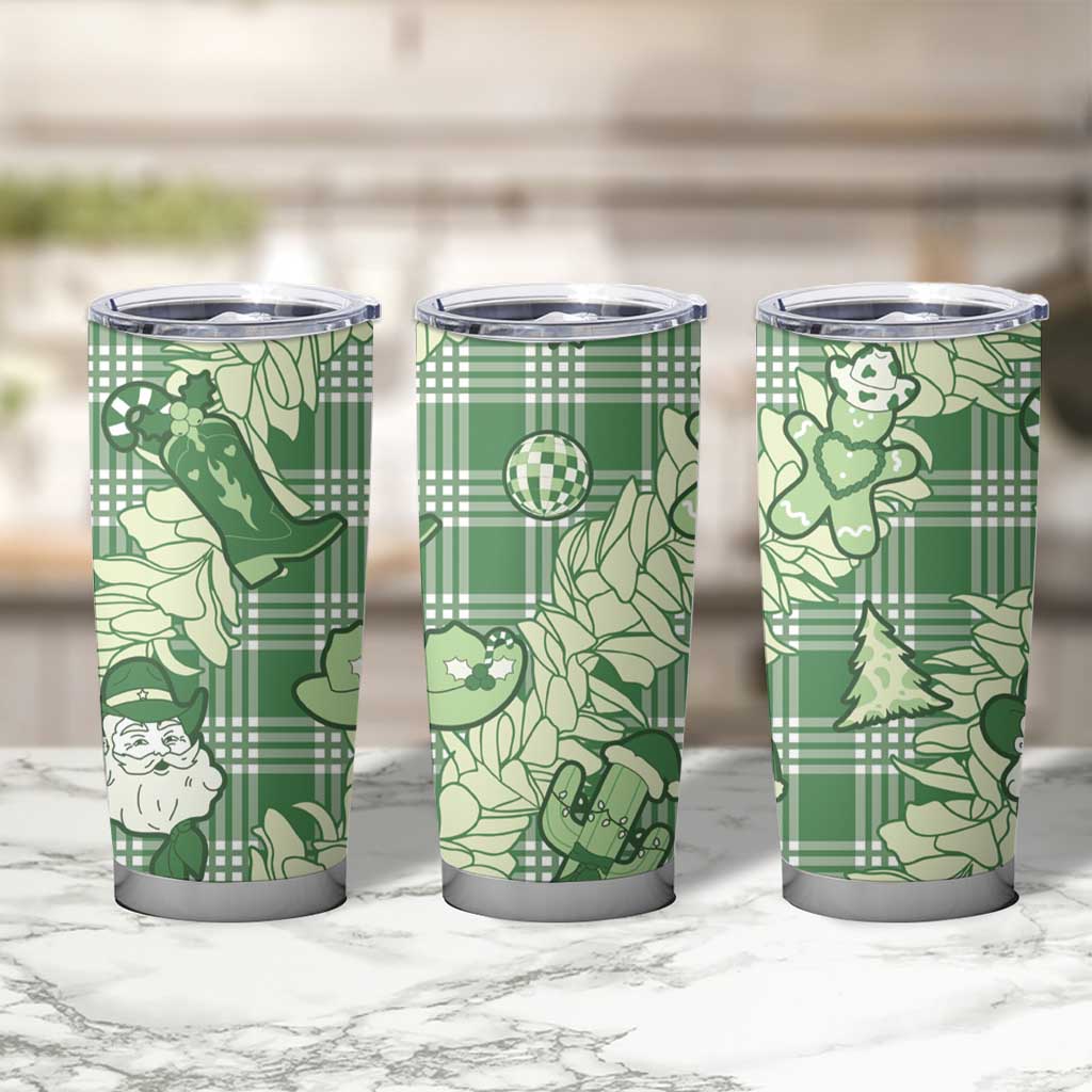 Green Palaka Hawaii Cowboy Christmas Tumbler Cup Paniolo Mix Maile Lei - Polynesian Pride