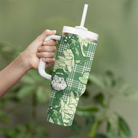 Green Palaka Hawaii Cowboy Christmas Tumbler With Handle Paniolo Mix Maile Lei - Polynesian Pride