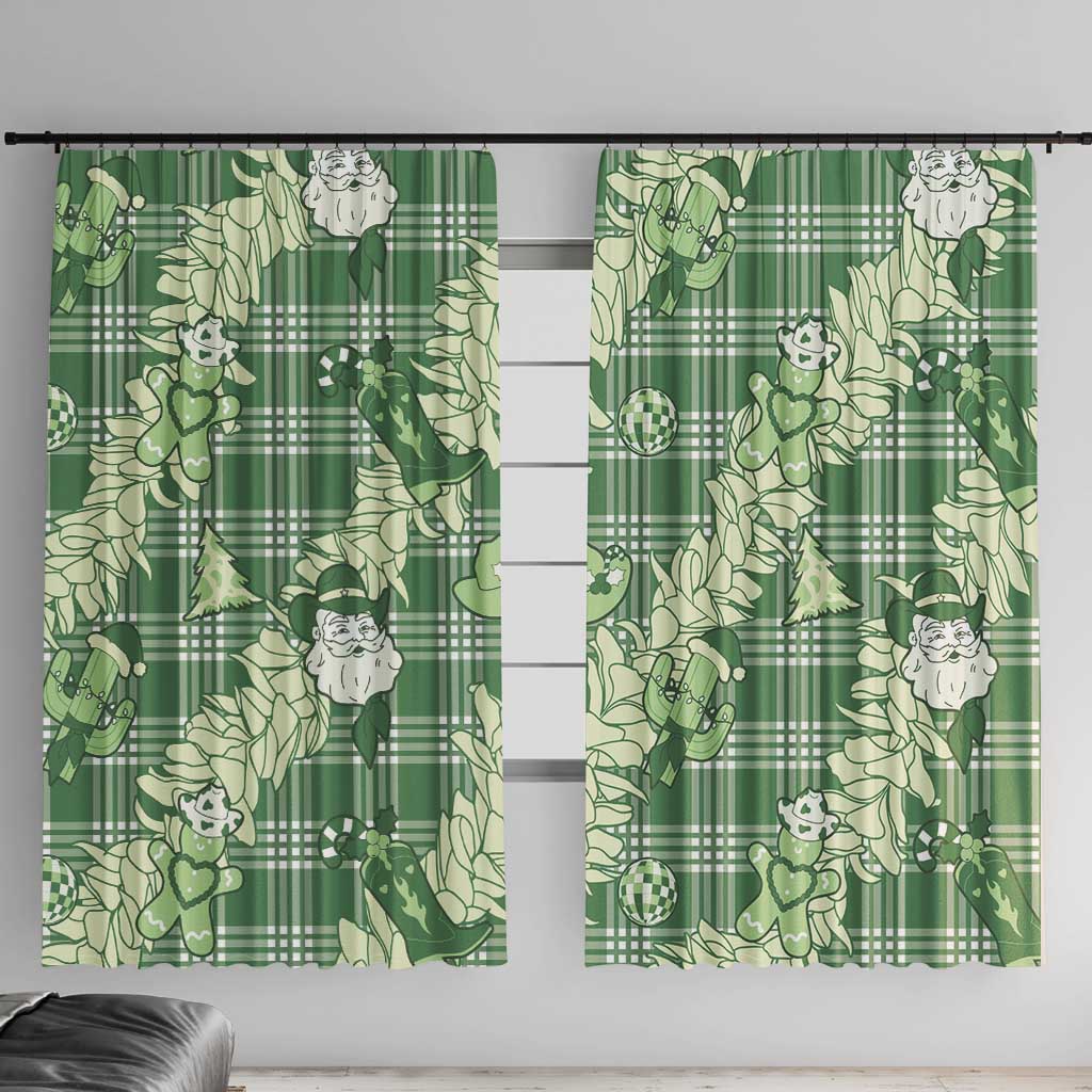 Green Palaka Hawaii Cowboy Christmas Window Curtain Paniolo Mix Maile Lei - Polynesian Pride