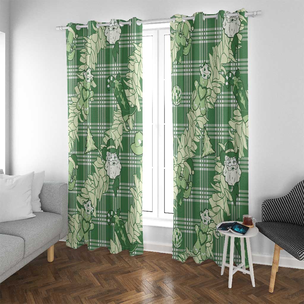 Green Palaka Hawaii Cowboy Christmas Window Curtain Paniolo Mix Maile Lei - Polynesian Pride