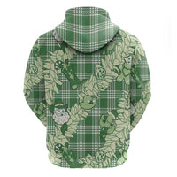 Green Palaka Hawaii Cowboy Christmas Zip Hoodie Paniolo Mix Maile Lei - Polynesian Pride