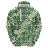 Green Palaka Hawaii Cowboy Christmas Zip Hoodie Paniolo Mix Maile Lei - Polynesian Pride