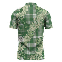 Green Palaka Hawaii Cowboy Christmas Zipper Polo Shirt Paniolo Mix Maile Lei - Polynesian Pride