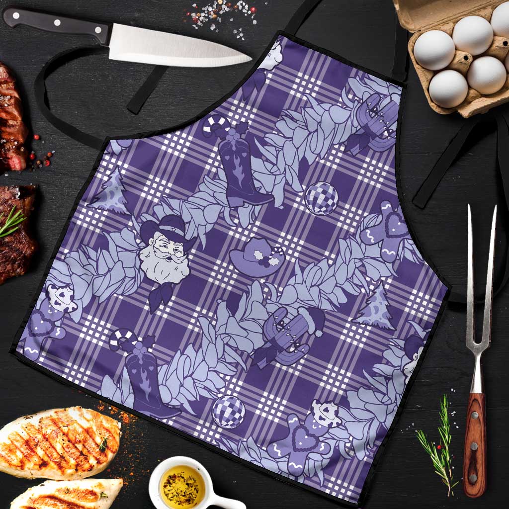 Purple Palaka Hawaii Cowboy Christmas Apron Paniolo Mix Maile Lei - Polynesian Pride