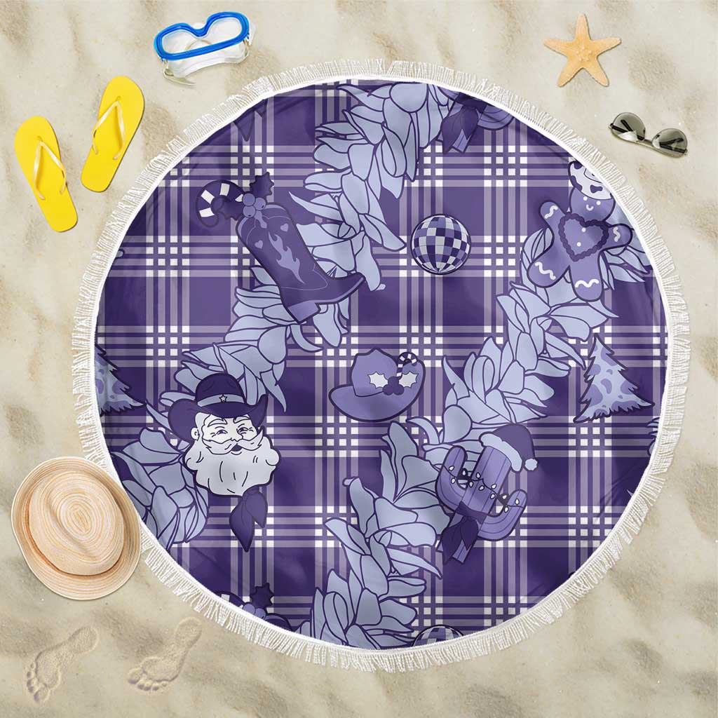 Purple Palaka Hawaii Cowboy Christmas Beach Blanket Paniolo Mix Maile Lei - Polynesian Pride
