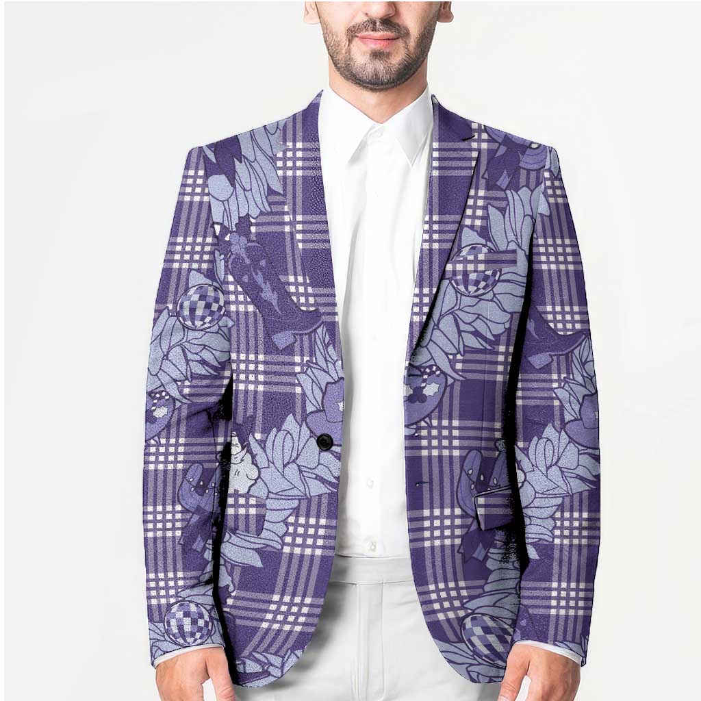 Purple Palaka Hawaii Cowboy Christmas Blazer Paniolo Mix Maile Lei - Polynesian Pride