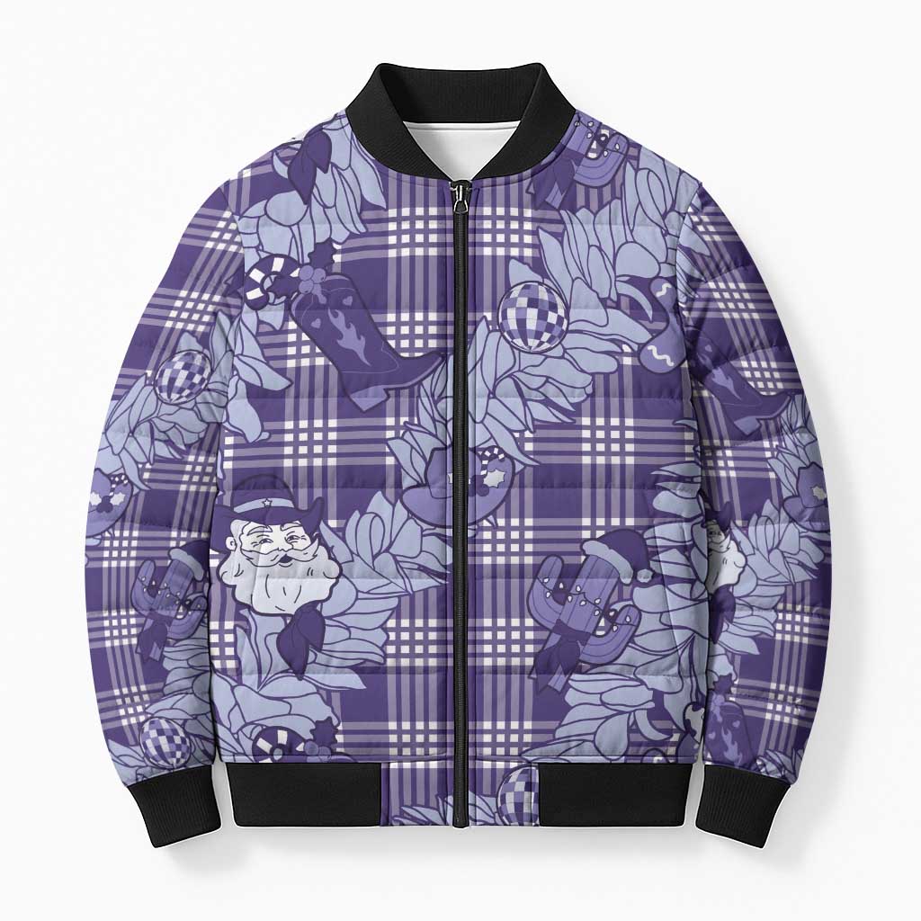 Purple Palaka Hawaii Cowboy Christmas Bomber Puffer Jacket Paniolo Mix Maile Lei - Polynesian Pride
