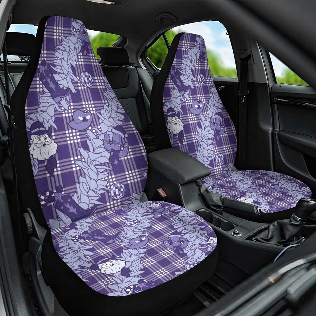 Purple Palaka Hawaii Cowboy Christmas Car Seat Cover Paniolo Mix Maile Lei - Polynesian Pride