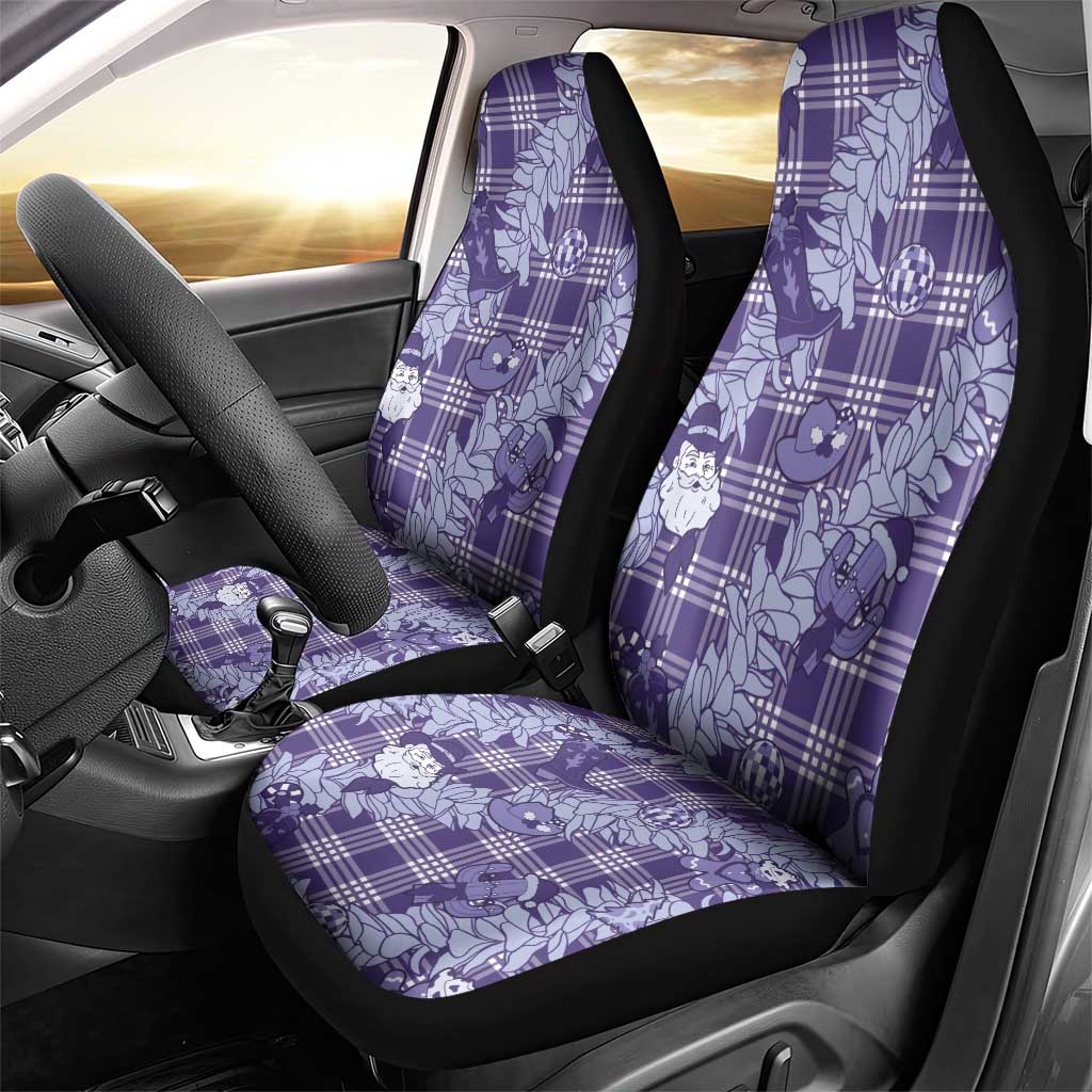 Purple Palaka Hawaii Cowboy Christmas Car Seat Cover Paniolo Mix Maile Lei - Polynesian Pride