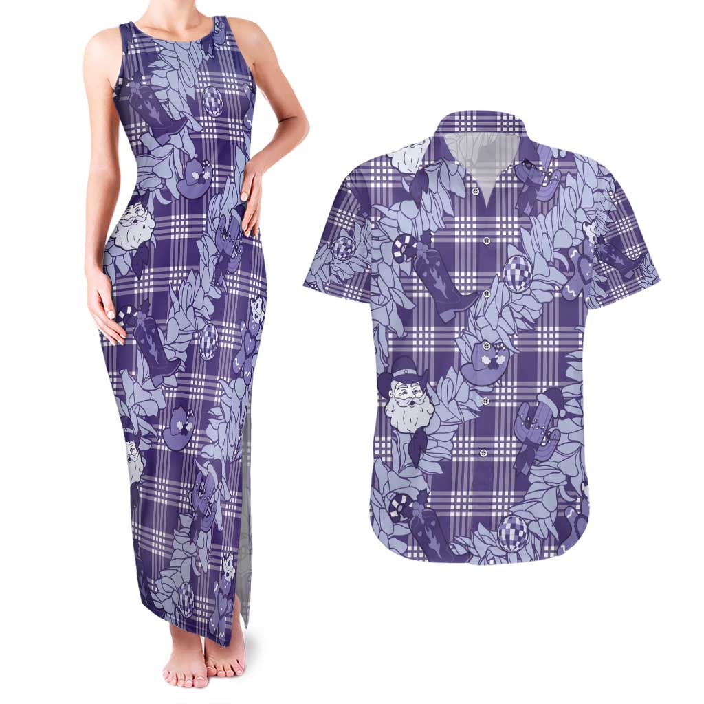 Purple Palaka Hawaii Cowboy Christmas Couples Matching Tank Maxi Dress and Hawaiian Shirt Paniolo Mix Maile Lei LT7 Purple - Polynesian Pride