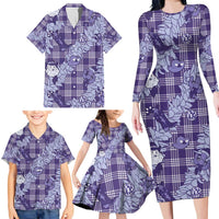 Purple Palaka Hawaii Cowboy Christmas Family Matching Long Sleeve Bodycon Dress and Hawaiian Shirt Paniolo Mix Maile Lei - Polynesian Pride