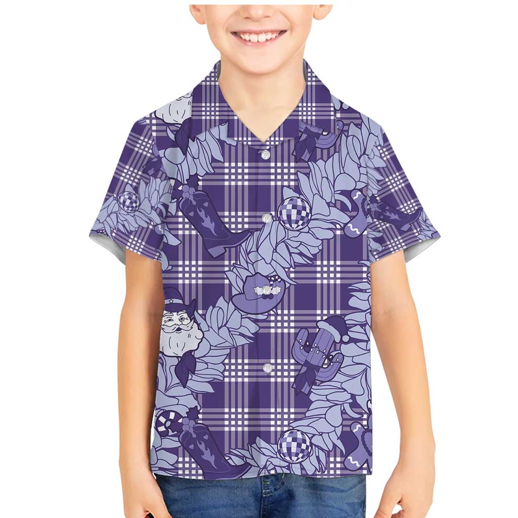 Purple Palaka Hawaii Cowboy Christmas Family Matching Mermaid Dress and Hawaiian Shirt Paniolo Mix Maile Lei - Polynesian Pride