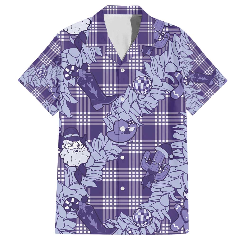 Purple Palaka Hawaii Cowboy Christmas Family Matching Puletasi and Hawaiian Shirt Paniolo Mix Maile Lei - Polynesian Pride