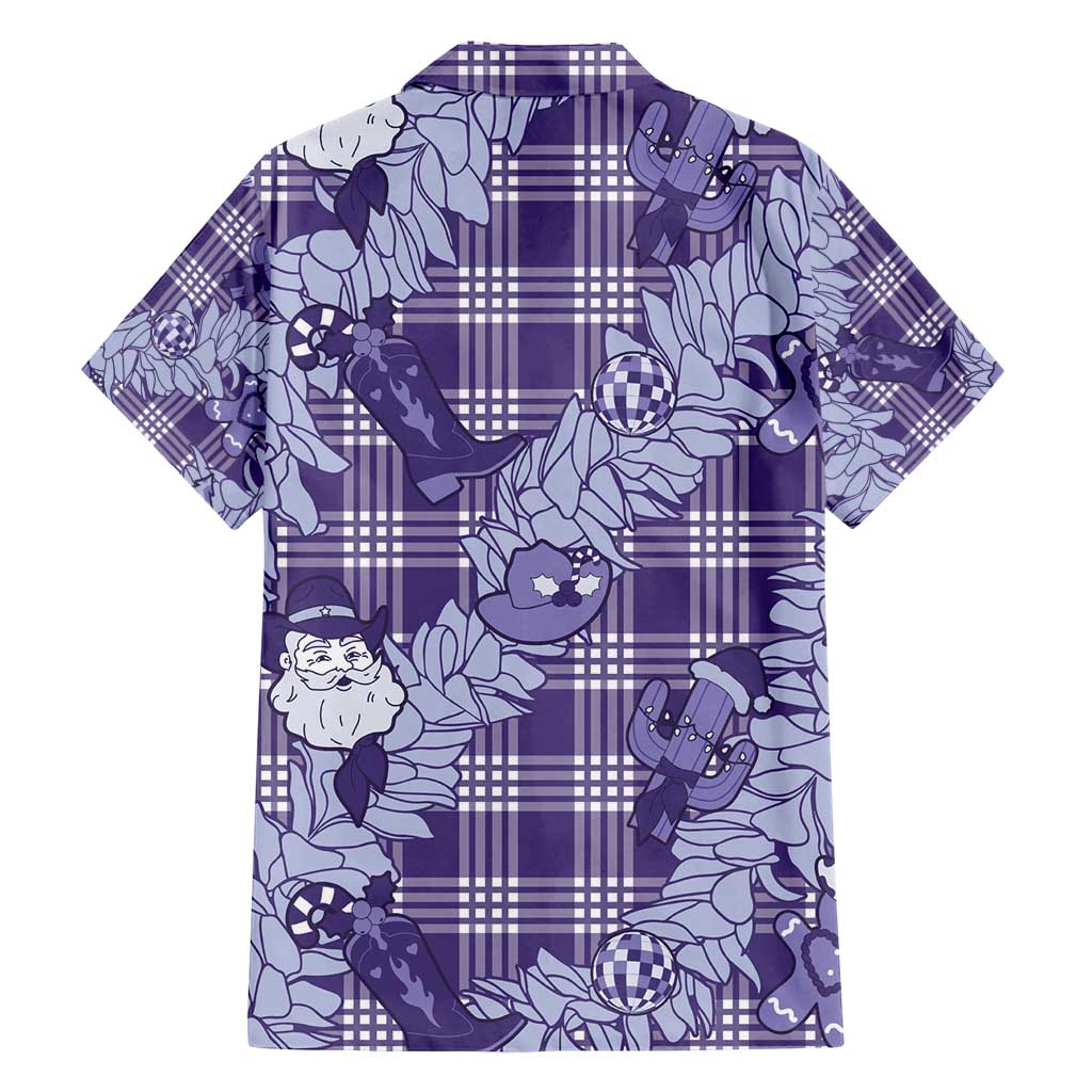 Purple Palaka Hawaii Cowboy Christmas Family Matching Puletasi and Hawaiian Shirt Paniolo Mix Maile Lei - Polynesian Pride