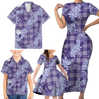 Purple Palaka Hawaii Cowboy Christmas Family Matching Short Sleeve Bodycon Dress and Hawaiian Shirt Paniolo Mix Maile Lei - Polynesian Pride