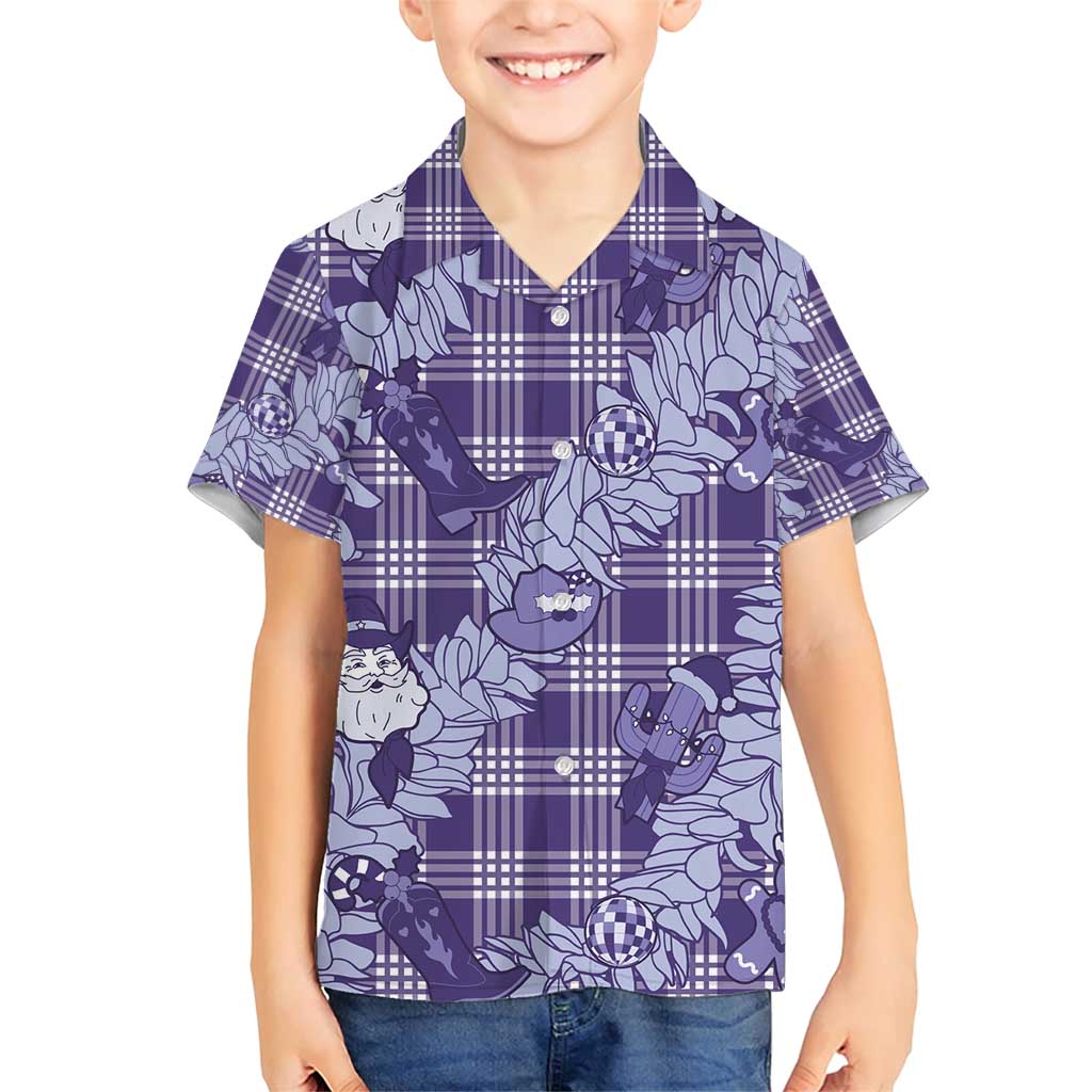 Purple Palaka Hawaii Cowboy Christmas Family Matching Short Sleeve Bodycon Dress and Hawaiian Shirt Paniolo Mix Maile Lei - Polynesian Pride