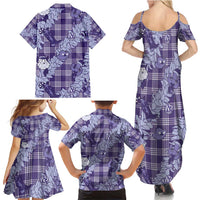 Purple Palaka Hawaii Cowboy Christmas Family Matching Summer Maxi Dress and Hawaiian Shirt Paniolo Mix Maile Lei - Polynesian Pride