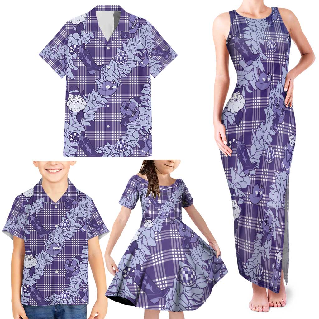 Purple Palaka Hawaii Cowboy Christmas Family Matching Tank Maxi Dress and Hawaiian Shirt Paniolo Mix Maile Lei - Polynesian Pride