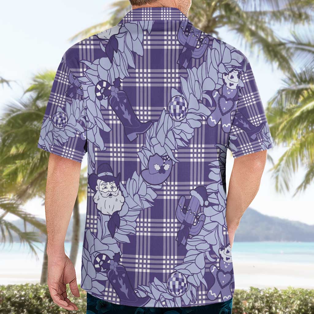 Purple Palaka Hawaii Cowboy Christmas Hawaiian Shirt Paniolo Mix Maile Lei - Polynesian Pride