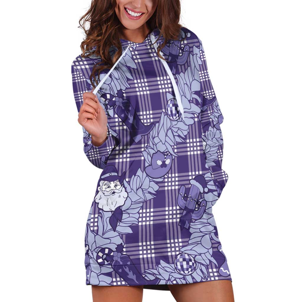 Purple Palaka Hawaii Cowboy Christmas Hoodie Dress Paniolo Mix Maile Lei - Polynesian Pride