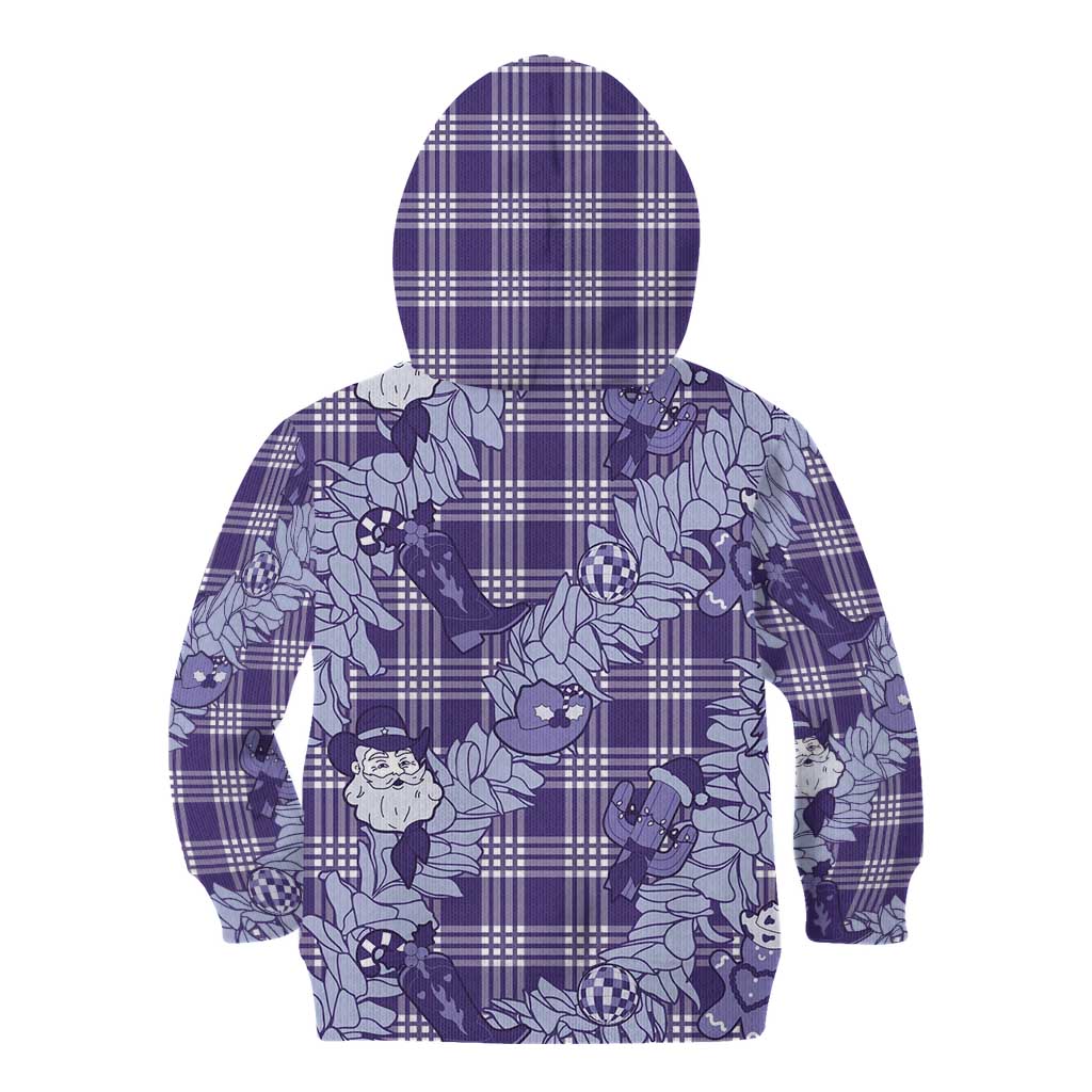 Purple Palaka Hawaii Cowboy Christmas Kid Hoodie Paniolo Mix Maile Lei - Polynesian Pride