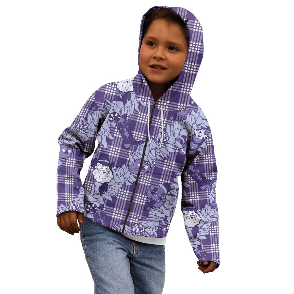 Purple Palaka Hawaii Cowboy Christmas Kid Hoodie Paniolo Mix Maile Lei - Polynesian Pride