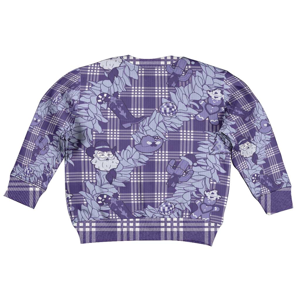 Purple Palaka Hawaii Cowboy Christmas Kid Ugly Christmas Sweater Paniolo Mix Maile Lei - Polynesian Pride