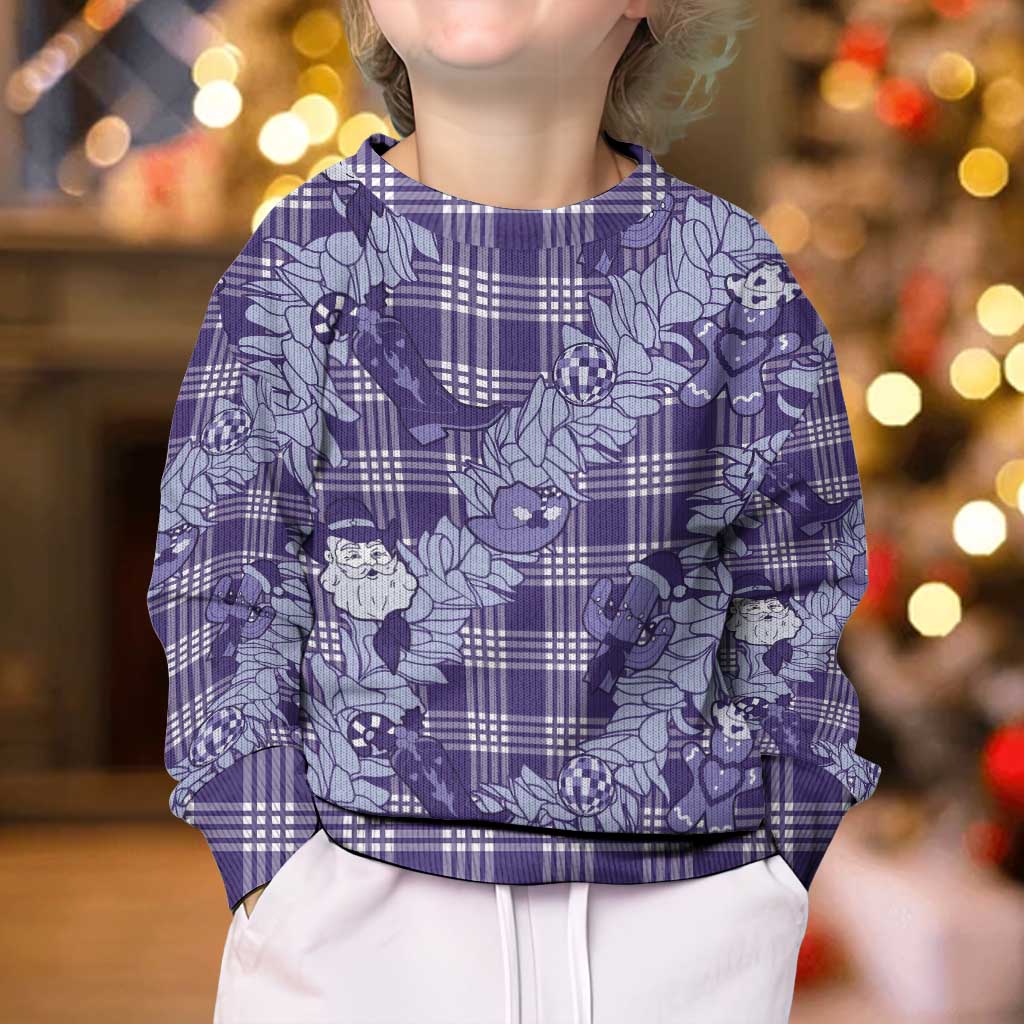 Purple Palaka Hawaii Cowboy Christmas Kid Ugly Christmas Sweater Paniolo Mix Maile Lei - Polynesian Pride
