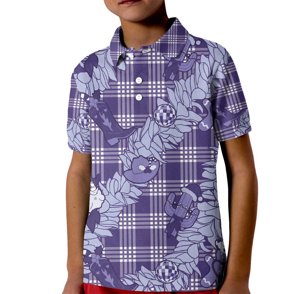 Purple Palaka Hawaii Cowboy Christmas Kid Polo Shirt Paniolo Mix Maile Lei - Polynesian Pride