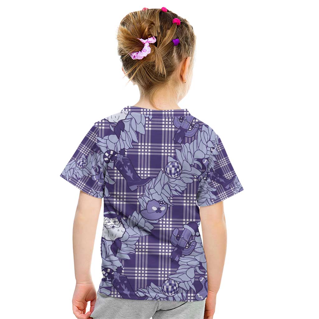 Purple Palaka Hawaii Cowboy Christmas Kid T Shirt Paniolo Mix Maile Lei - Polynesian Pride
