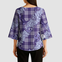 Purple Palaka Hawaii Cowboy Christmas Kimono Sleeve Blouse Paniolo Mix Maile Lei - Polynesian Pride