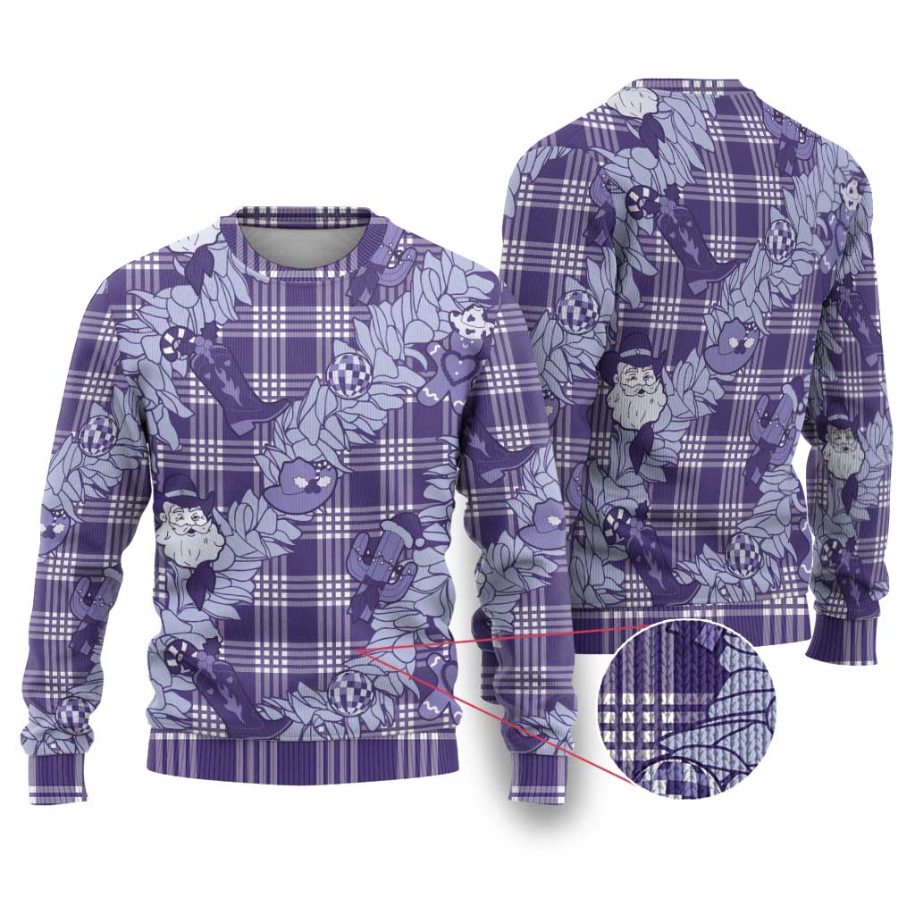 Purple Palaka Hawaii Cowboy Christmas Ugly Christmas Sweater Paniolo Mix Maile Lei - Polynesian Pride