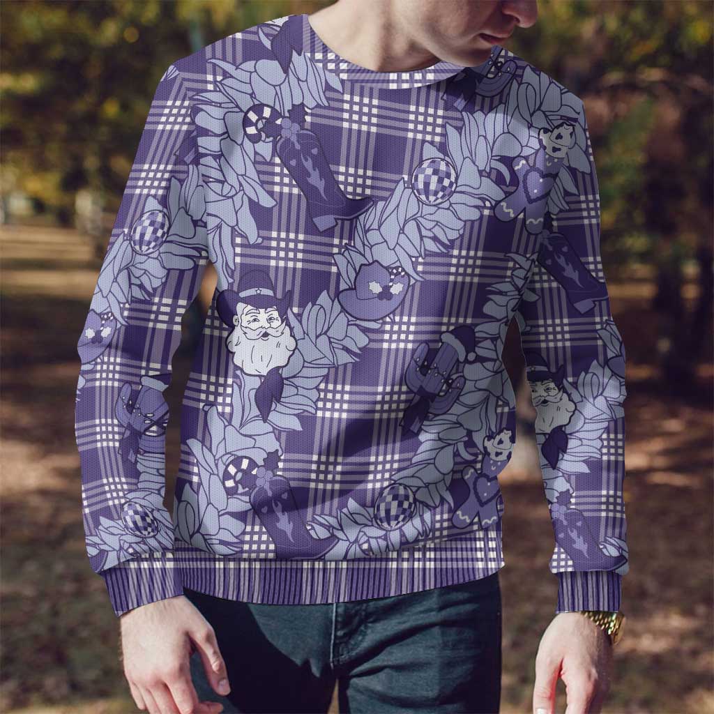 Purple Palaka Hawaii Cowboy Christmas Ugly Christmas Sweater Paniolo Mix Maile Lei - Polynesian Pride
