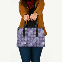 Purple Palaka Hawaii Cowboy Christmas Leather Bag Paniolo Mix Maile Lei - Polynesian Pride