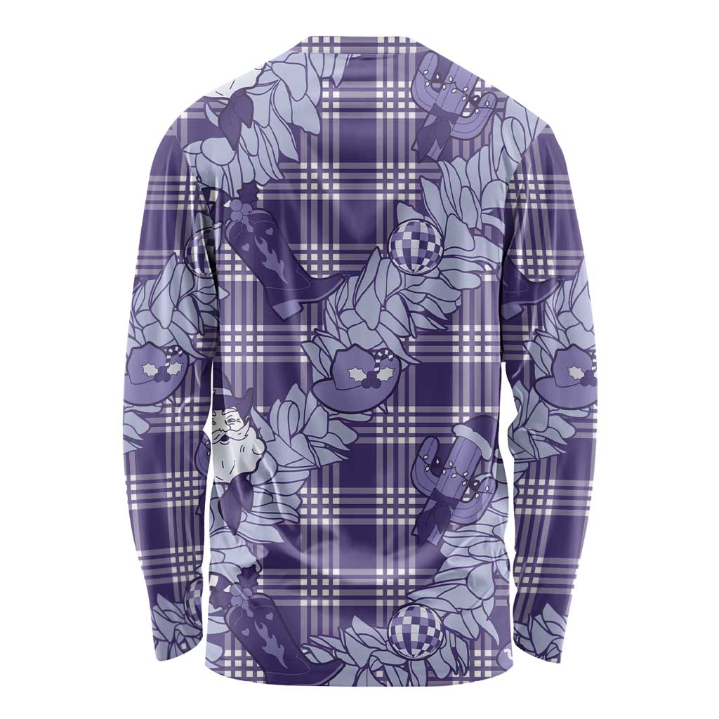 Purple Palaka Hawaii Cowboy Christmas Long Sleeve Shirt Paniolo Mix Maile Lei - Polynesian Pride