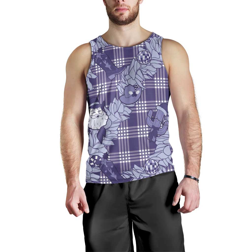 Purple Palaka Hawaii Cowboy Christmas Men Tank Top Paniolo Mix Maile Lei - Polynesian Pride