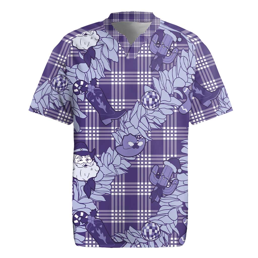 Purple Palaka Hawaii Cowboy Christmas Rugby Jersey Paniolo Mix Maile Lei - Polynesian Pride