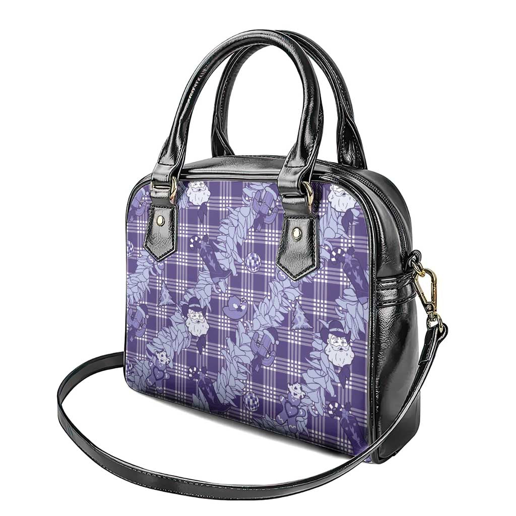 Purple Palaka Hawaii Cowboy Christmas Shoulder Handbag Paniolo Mix Maile Lei - Polynesian Pride