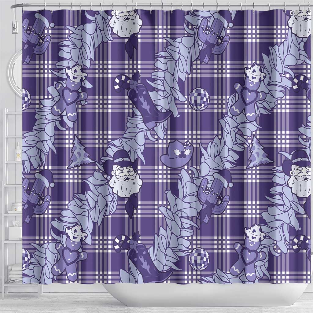 Purple Palaka Hawaii Cowboy Christmas Shower Curtain Paniolo Mix Maile Lei - Polynesian Pride