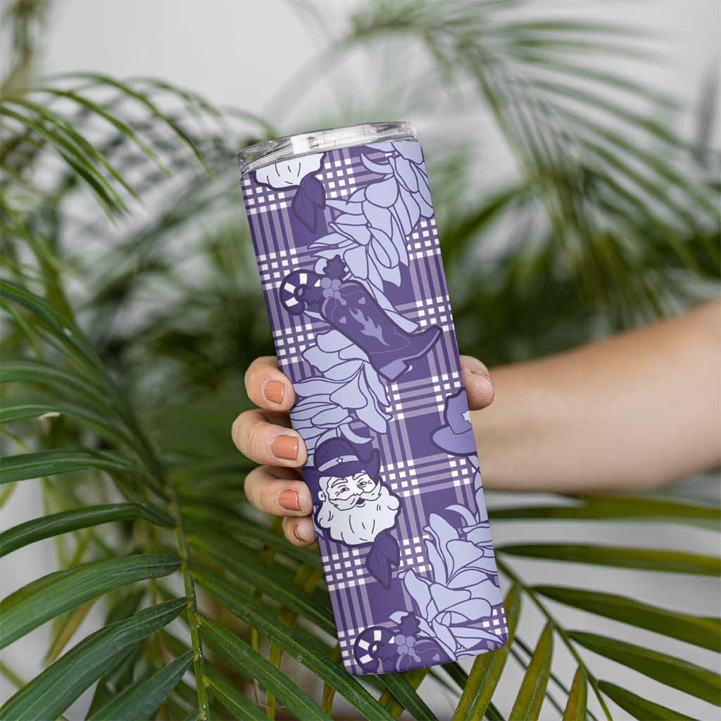 Purple Palaka Hawaii Cowboy Christmas Skinny Tumbler Paniolo Mix Maile Lei - Polynesian Pride