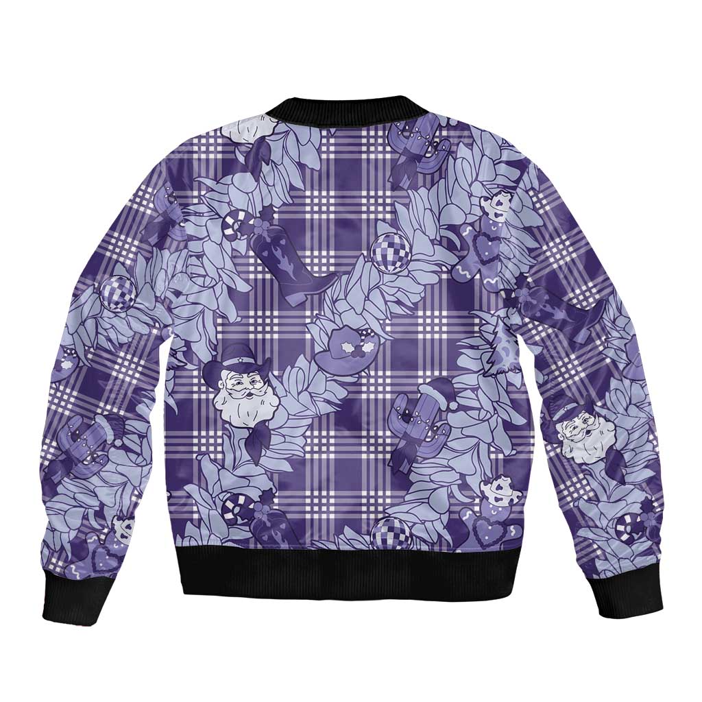 Purple Palaka Hawaii Cowboy Christmas Sleeve Zip Bomber Jacket Paniolo Mix Maile Lei - Polynesian Pride