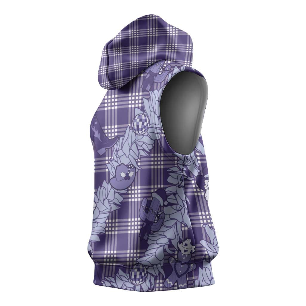 Purple Palaka Hawaii Cowboy Christmas Sleeveless Hoodie Paniolo Mix Maile Lei - Polynesian Pride