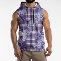 Purple Palaka Hawaii Cowboy Christmas Sleeveless Hoodie Paniolo Mix Maile Lei - Polynesian Pride