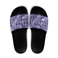 Purple Palaka Hawaii Cowboy Christmas Slide Sandals Paniolo Mix Maile Lei - Polynesian Pride